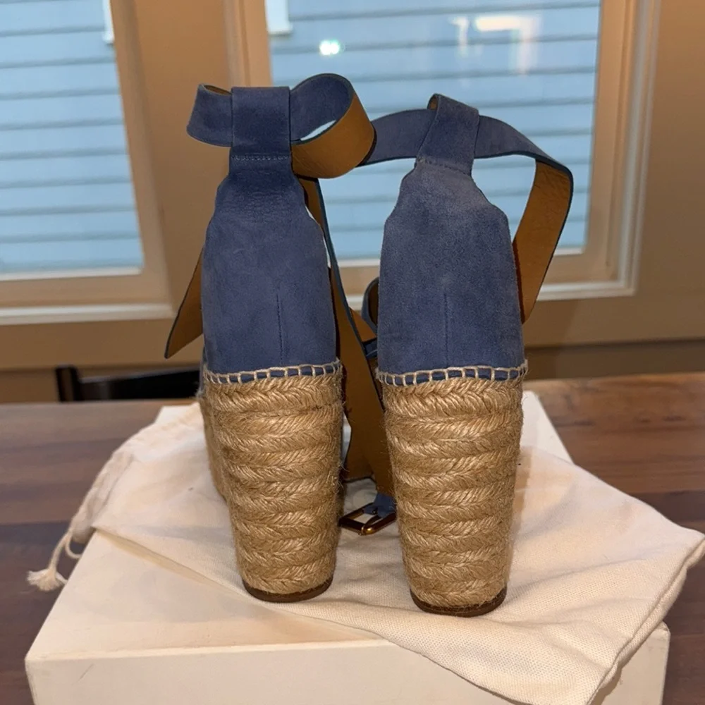 CHLOE - LAUREN ESPADRILLE COBALT SUEDE WEDGE SANDALS - Picture 6 of 7